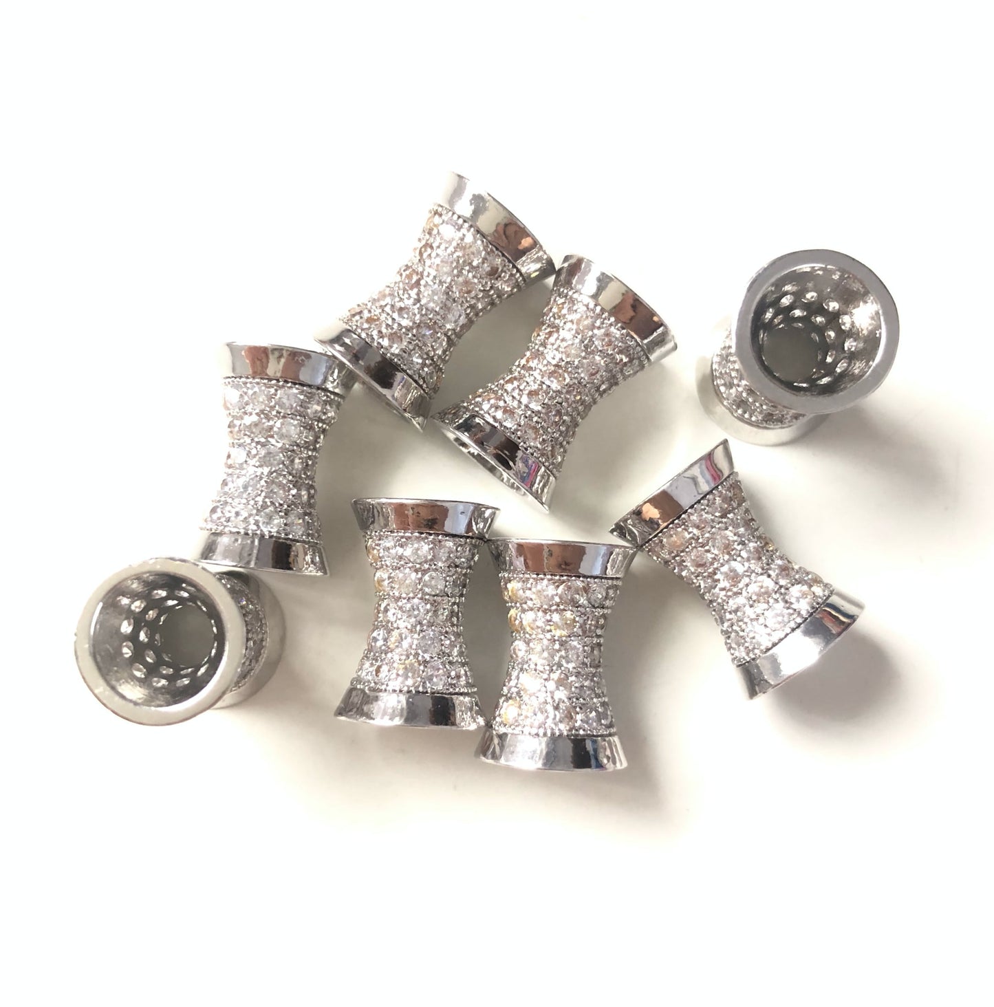 20pcs/lot 13.8*9.7mm CZ Paved Hourglass Spacers Silver CZ Paved Spacers Hourglass Beads Charms Beads Beyond
