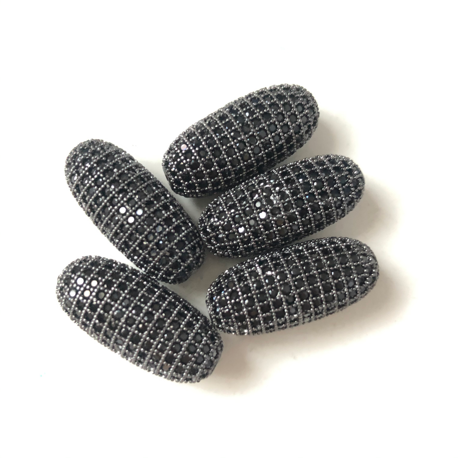 5-10pcs/lot 11.5*24.8mm CZ Paved Oval Centerpiece Spacers Black on Black CZ Paved Spacers Oval Spacers Charms Beads Beyond