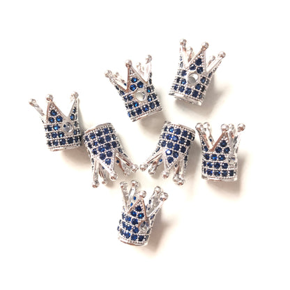 10pcs/lot Blue CZ Paved Crown Spacers Silver CZ Paved Spacers Colorful Zirconia Crown Beads Charms Beads Beyond