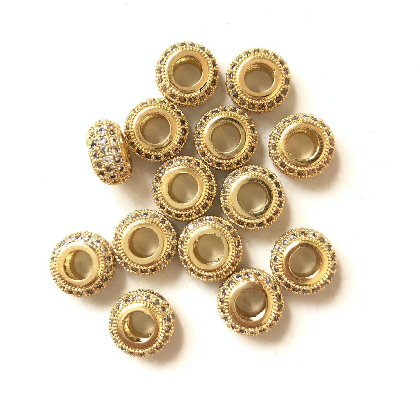 20pcs/lot 8.6*4.9mm Clear CZ Paved Wheel Rondelle Spacers Gold CZ Paved Spacers Rondelle Beads Charms Beads Beyond