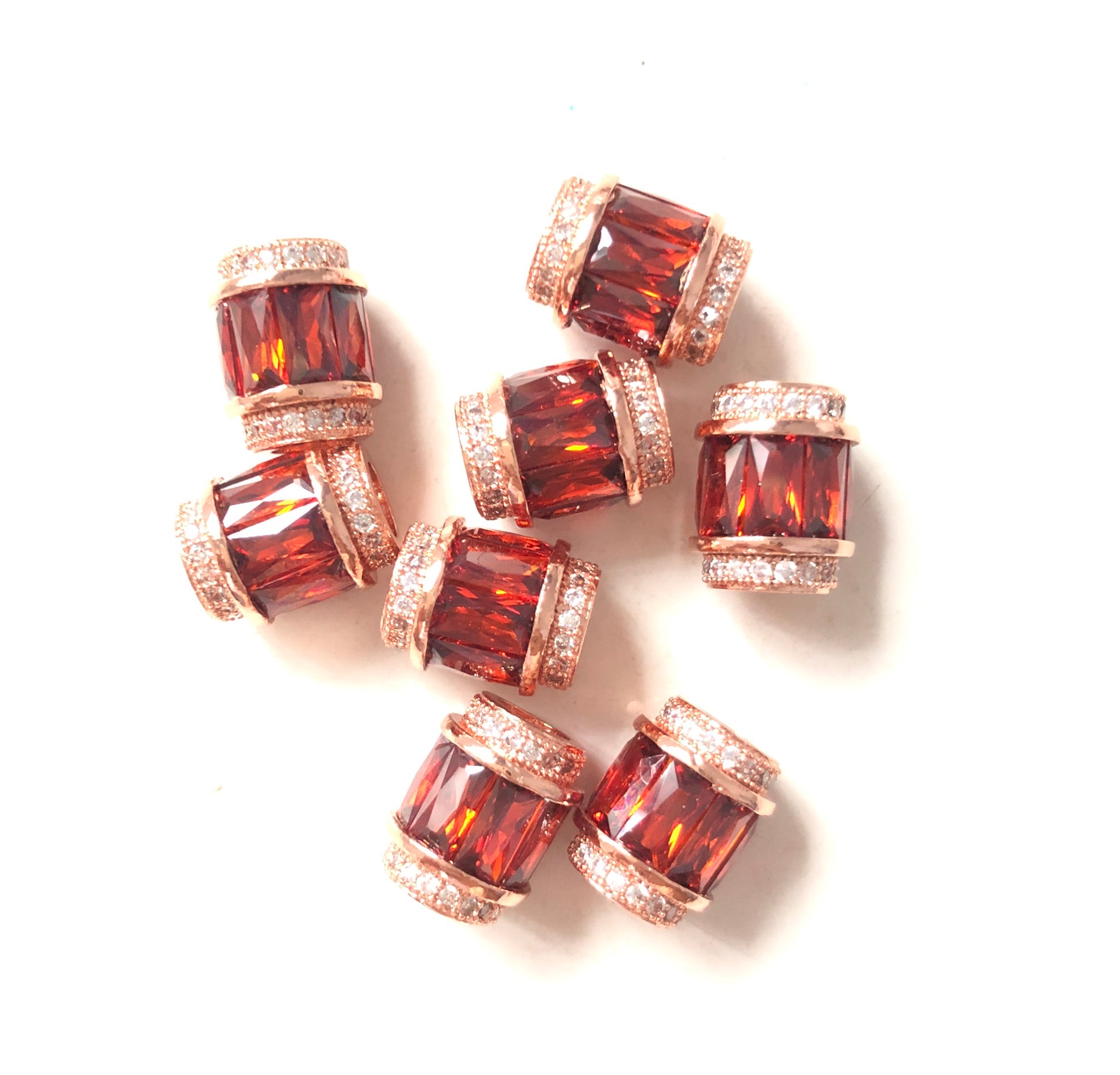 10pcs/lot 12*10mm Red CZ Paved Big Hole Spacers Rose Gold CZ Paved Spacers Big Hole Beads New Spacers Arrivals Charms Beads Beyond