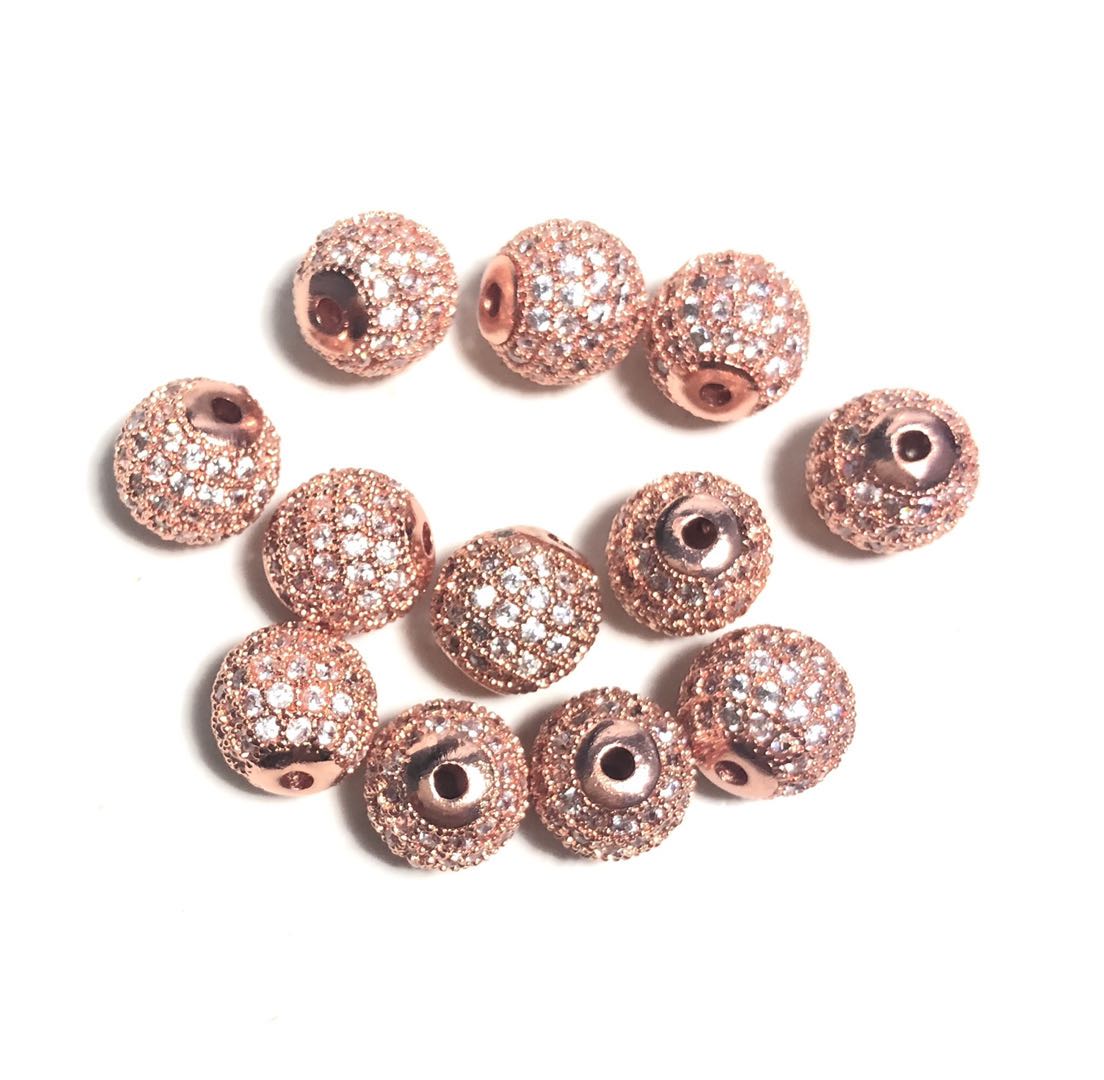 20pcs/lot 10mm Clear CZ Paved Ball Spacers Rose Gold CZ Paved Spacers 10mm Beads Ball Beads Charms Beads Beyond