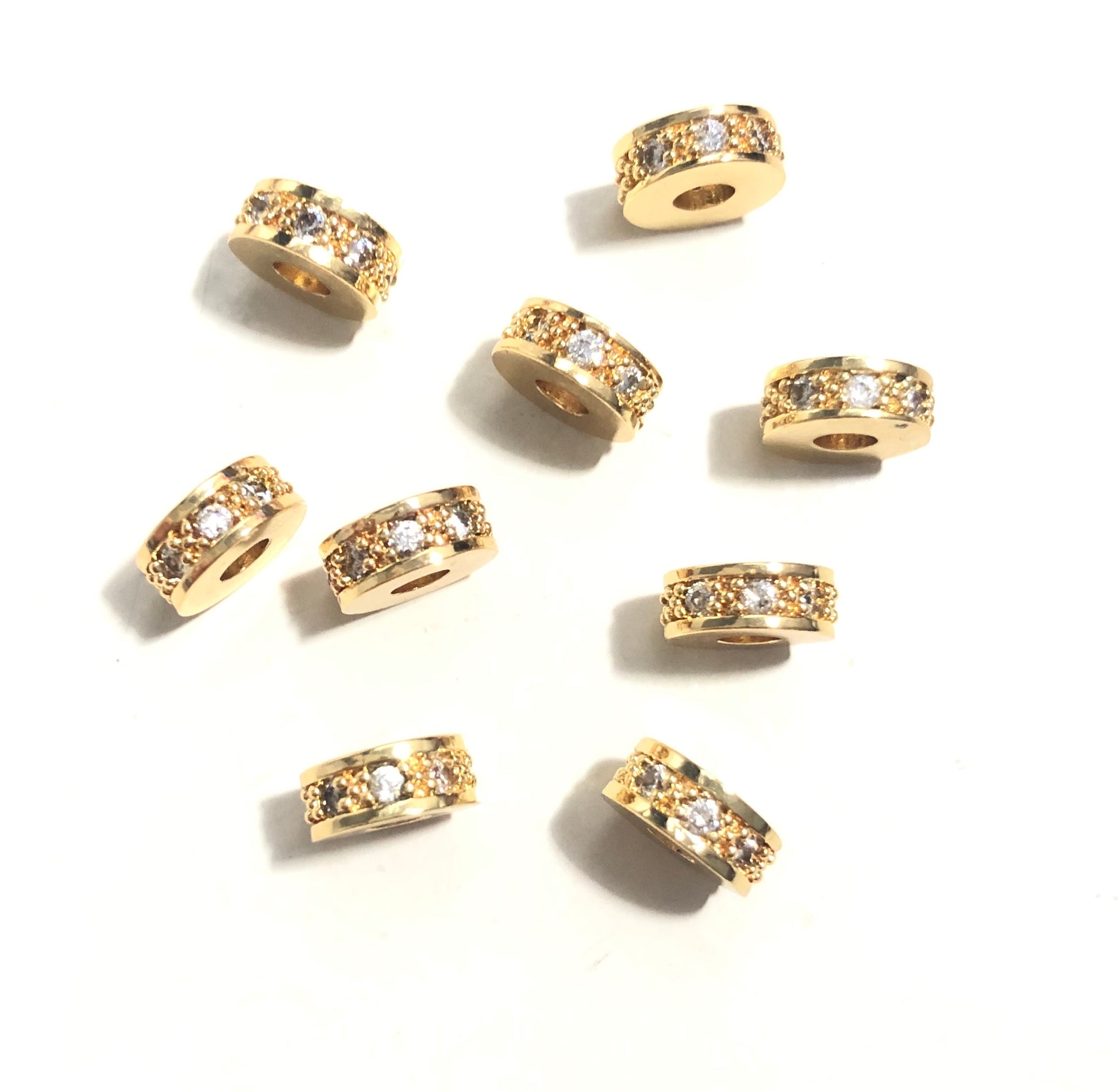 50pcs/lot 7*3mm Clear CZ Paved Wheel Spacers Gold Wholesale Charms Beads Beyond