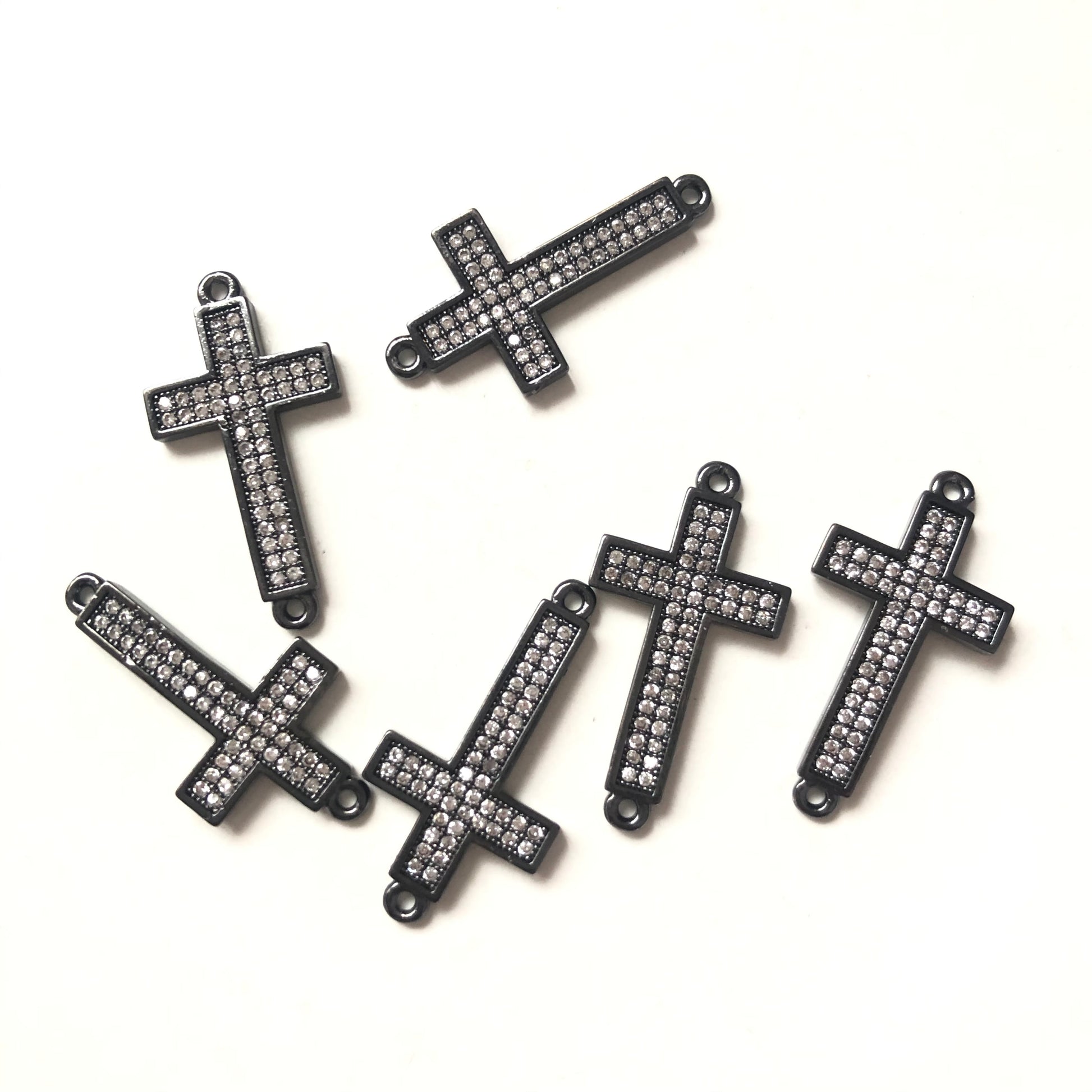 50pcs/lot 25 *13mm Clear CZ Paved Cross Connectors Black Wholesale Charms Beads Beyond