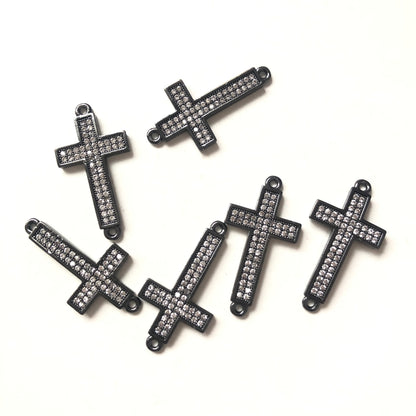 20pcs/lot 25 *13mm Clear CZ Paved Cross Connectors Black CZ Paved Connectors Cross Charms Beads Beyond