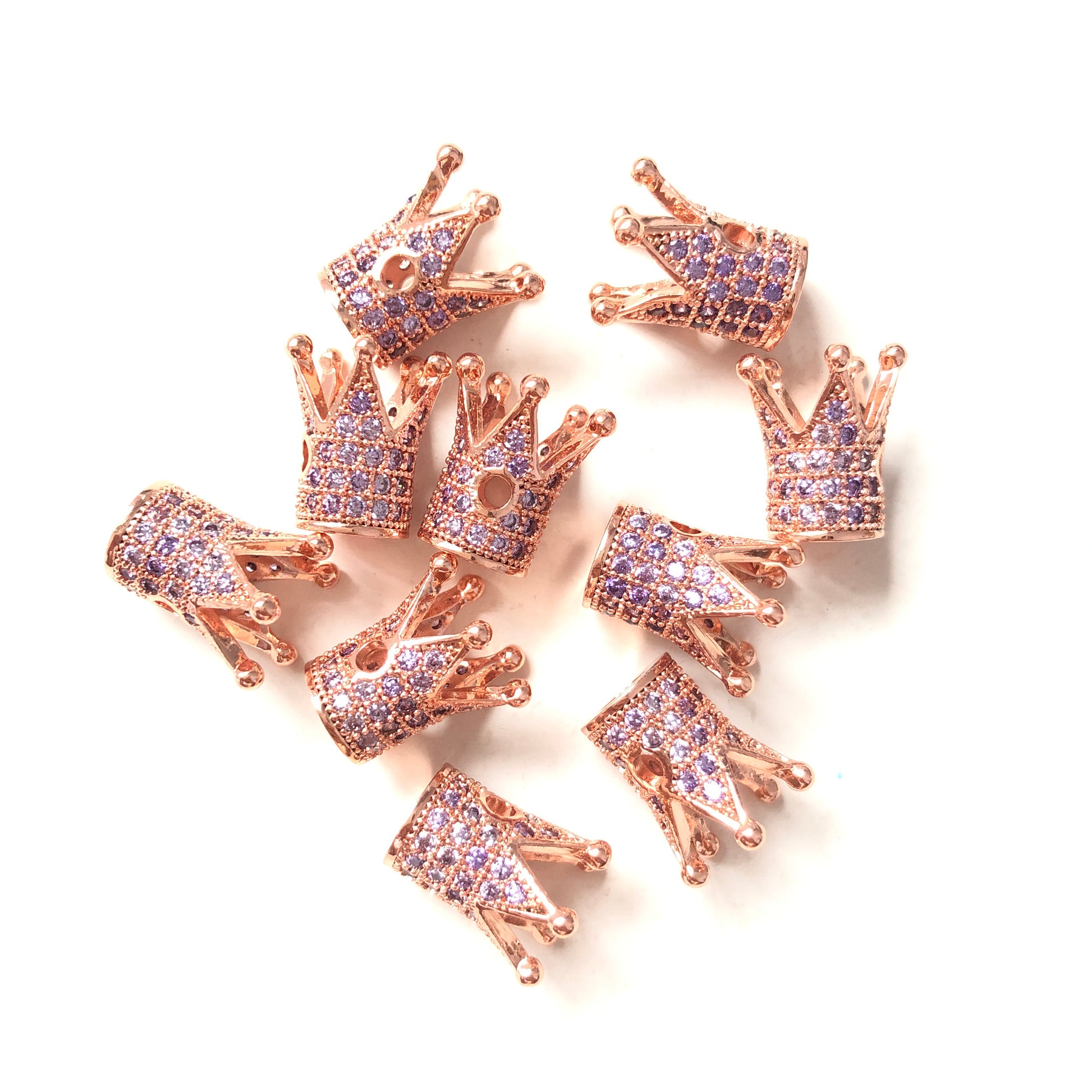 10pcs/lot Purple CZ Paved Crown Spacers Rose Gold CZ Paved Spacers Colorful Zirconia Crown Beads Charms Beads Beyond