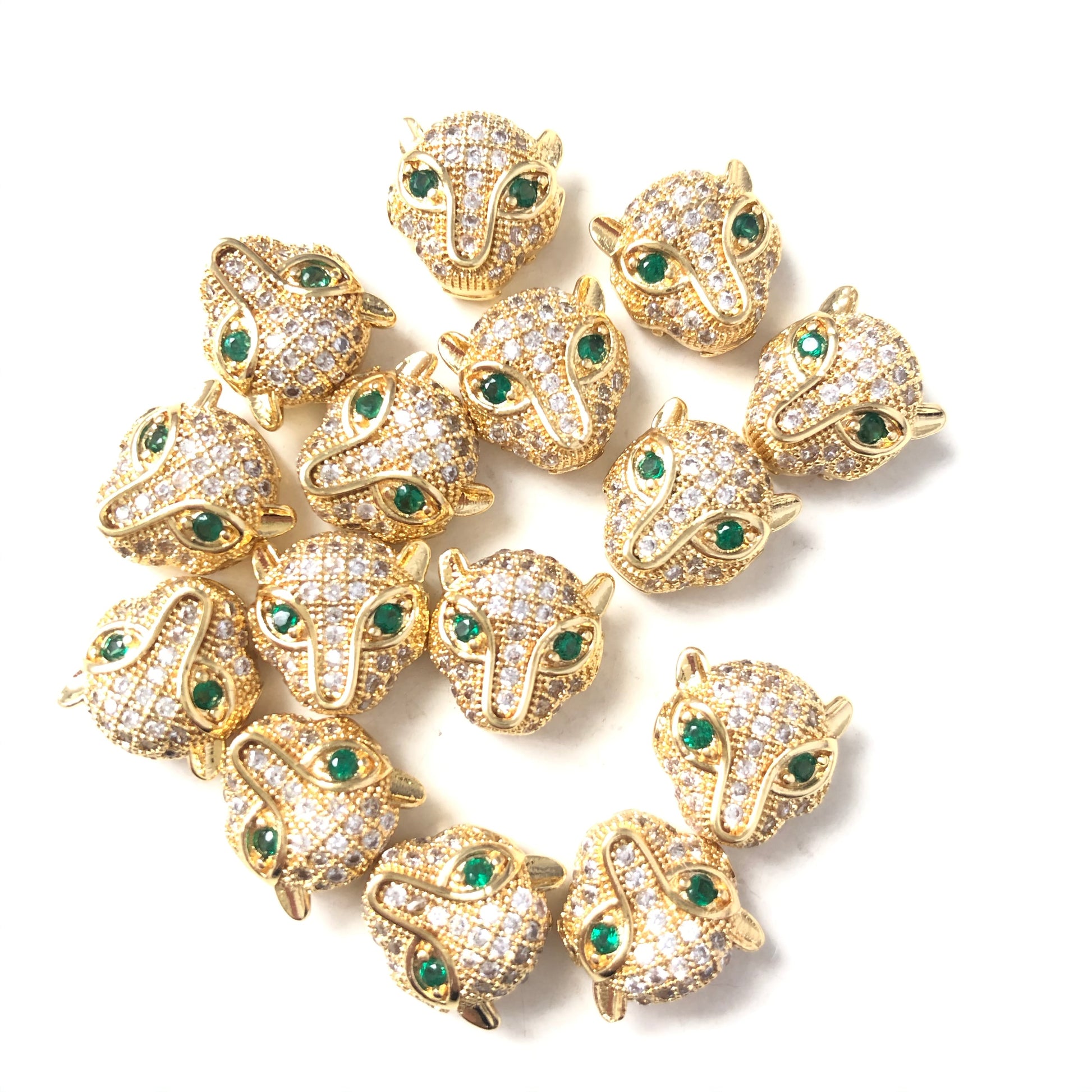 20pcs/lot Clear CZ Paved Panther Head Spacers Gold CZ Paved Spacers Animal Spacers Charms Beads Beyond