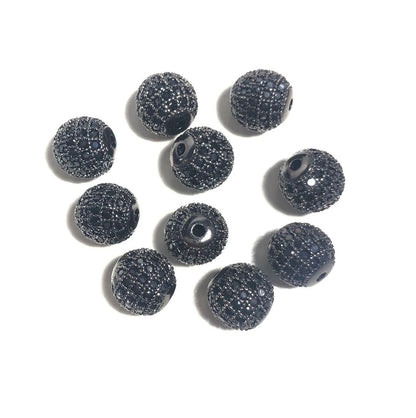 50-100pcs/lot 10mm Black CZ Paved Ball Spacers Black on Black Wholesale Charms Beads Beyond