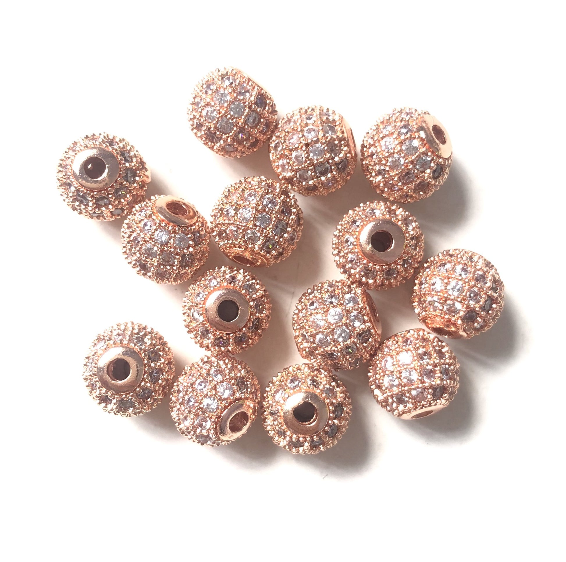 20pcs/lot 8mm CZ Paved Ball Spacers Rose Gold CZ Paved Spacers 8mm Beads Ball Beads Charms Beads Beyond