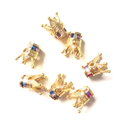 10pcs/lot 12*8mm Multicolor CZ Paved Crown Spacers Gold CZ Paved Spacers Colorful Zirconia Crown Beads Charms Beads Beyond