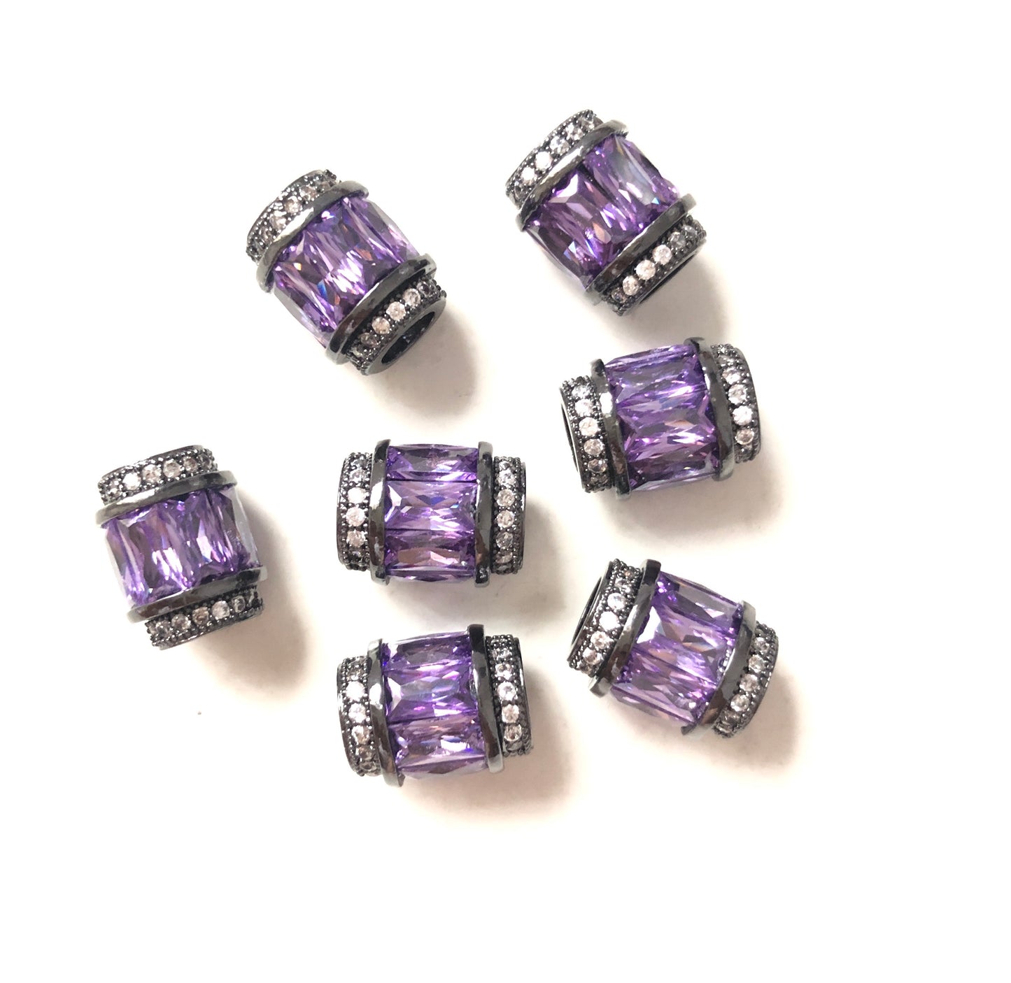 10pcs/lot 12*10mm Purple CZ Paved Big Hole Spacers Black CZ Paved Spacers Big Hole Beads New Spacers Arrivals Charms Beads Beyond