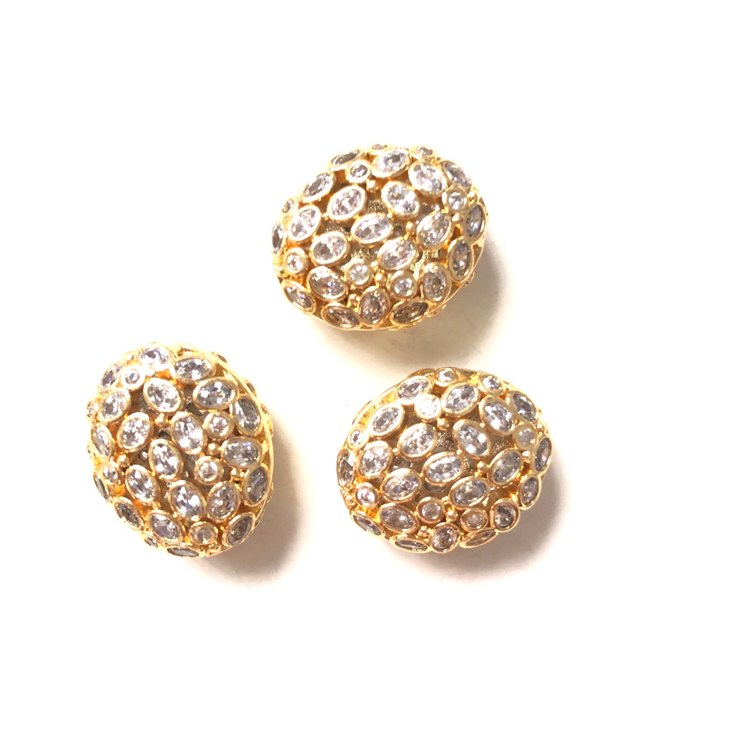 5-10pcs/lot 19*16mm Small Size Hollow Flat Oval CZ Egg Beads Spacers Gold CZ Paved Spacers Egg Beads Charms Beads Beyond