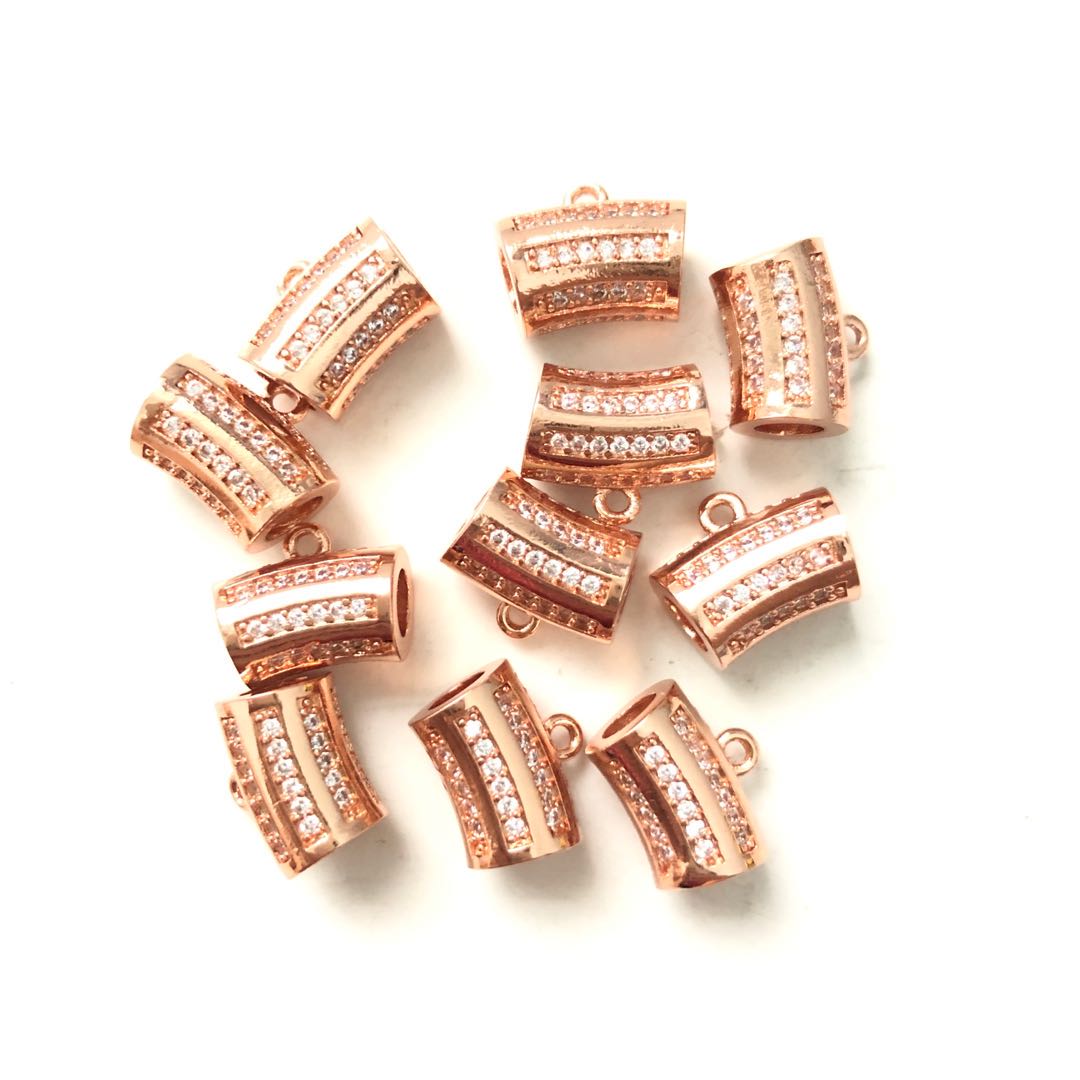20pcs/lot 12.5*7.4mm CZ Paved Bail Spacers Rose Gold CZ Paved Spacers Bail Beads Charms Beads Beyond