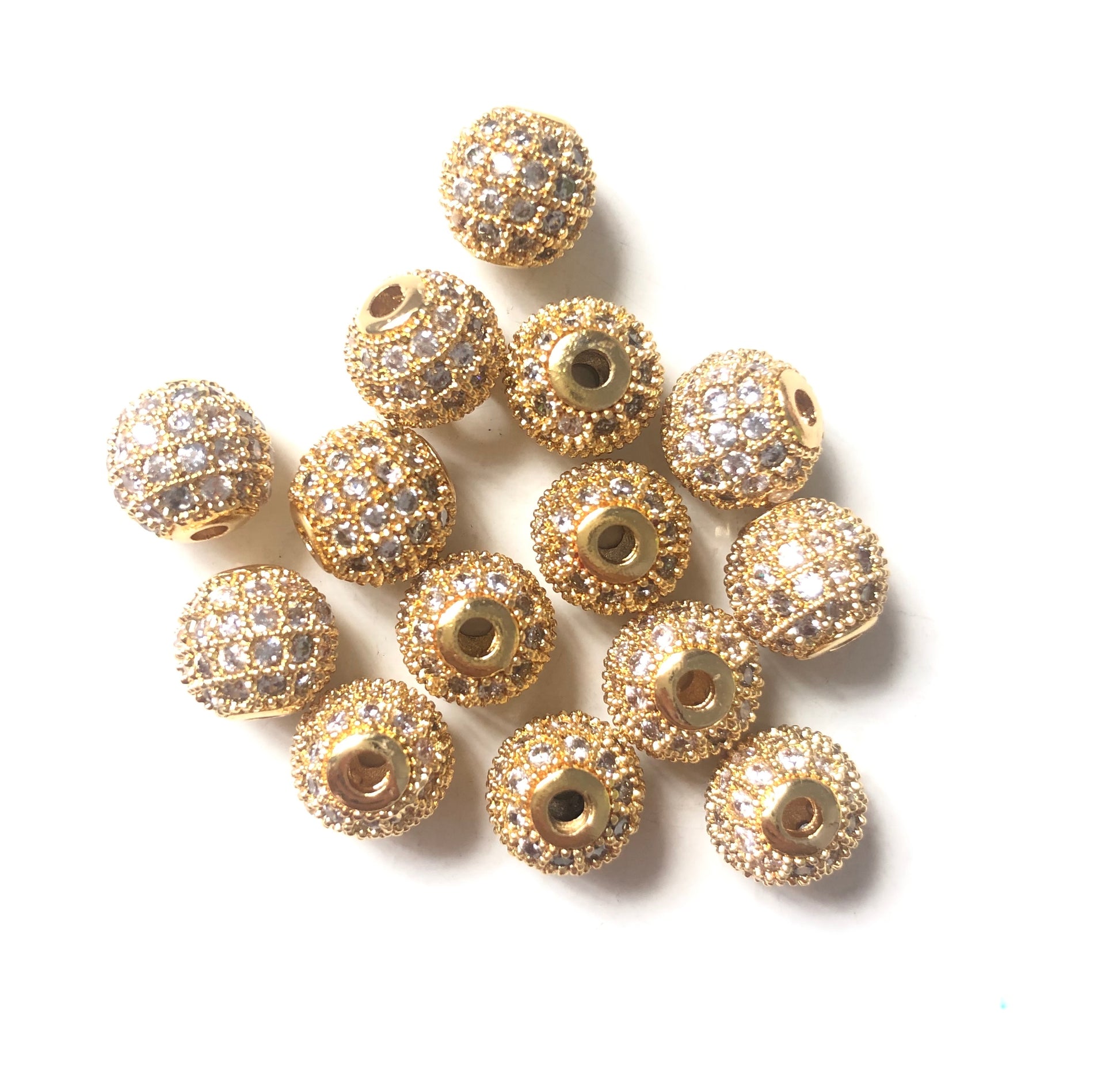 50pcs/lot 8mm CZ Paved Ball Spacers Gold Wholesale Charms Beads Beyond