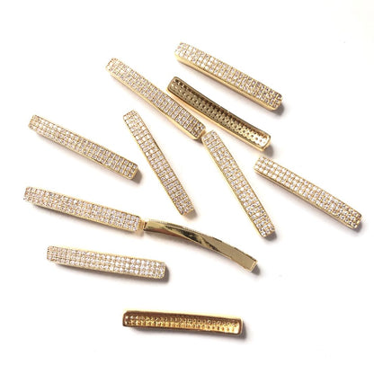 20pcs/lot 34.4*5mm Clear CZ Paved Flat Tube Bar Spacers Gold CZ Paved Spacers Tube Bar Centerpieces Charms Beads Beyond