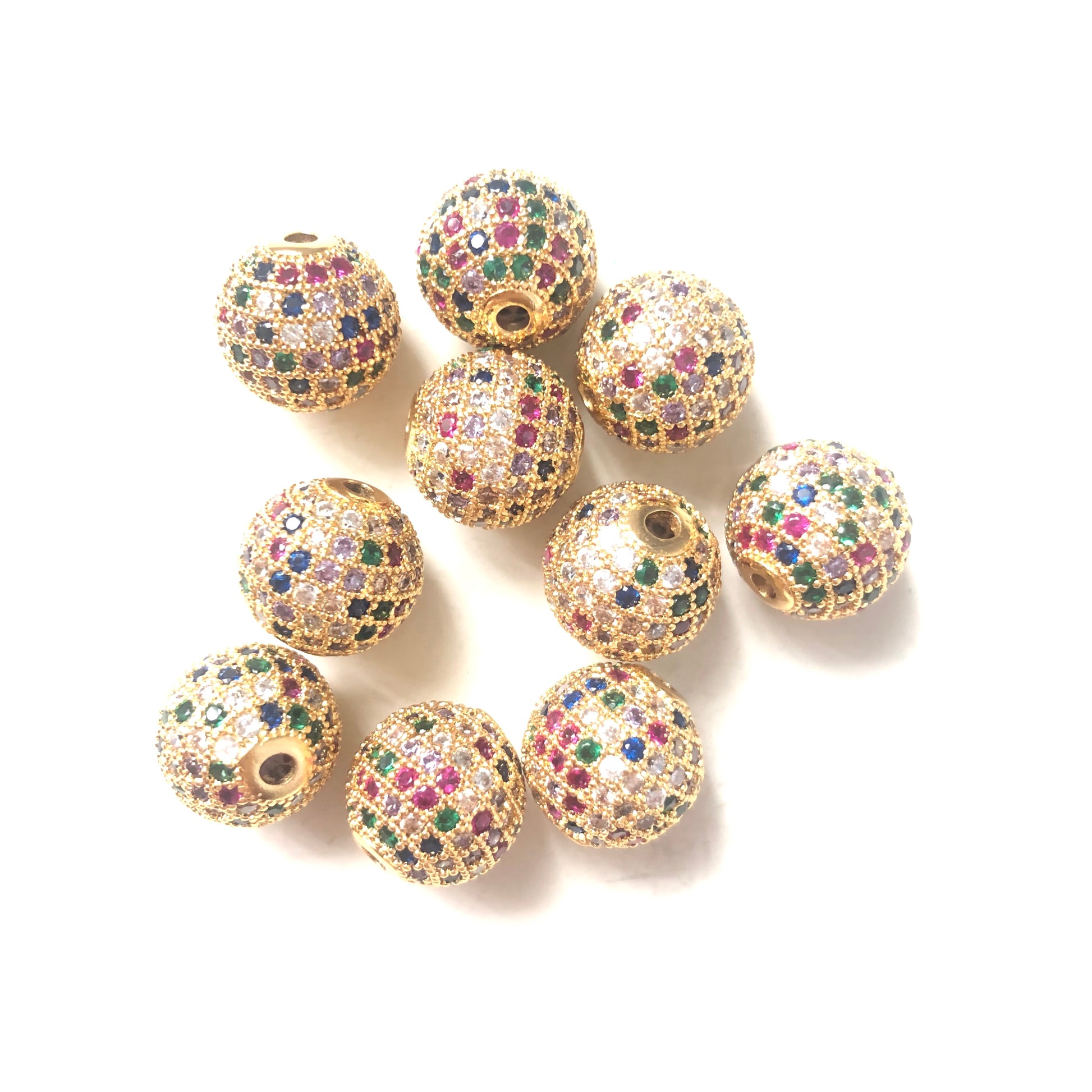 5/10/20pcs/lot 12mm Multicolor CZ Paved Ball Spacers Gold CZ Paved Spacers 12mm Beads Ball Beads Colorful Zirconia Charms Beads Beyond