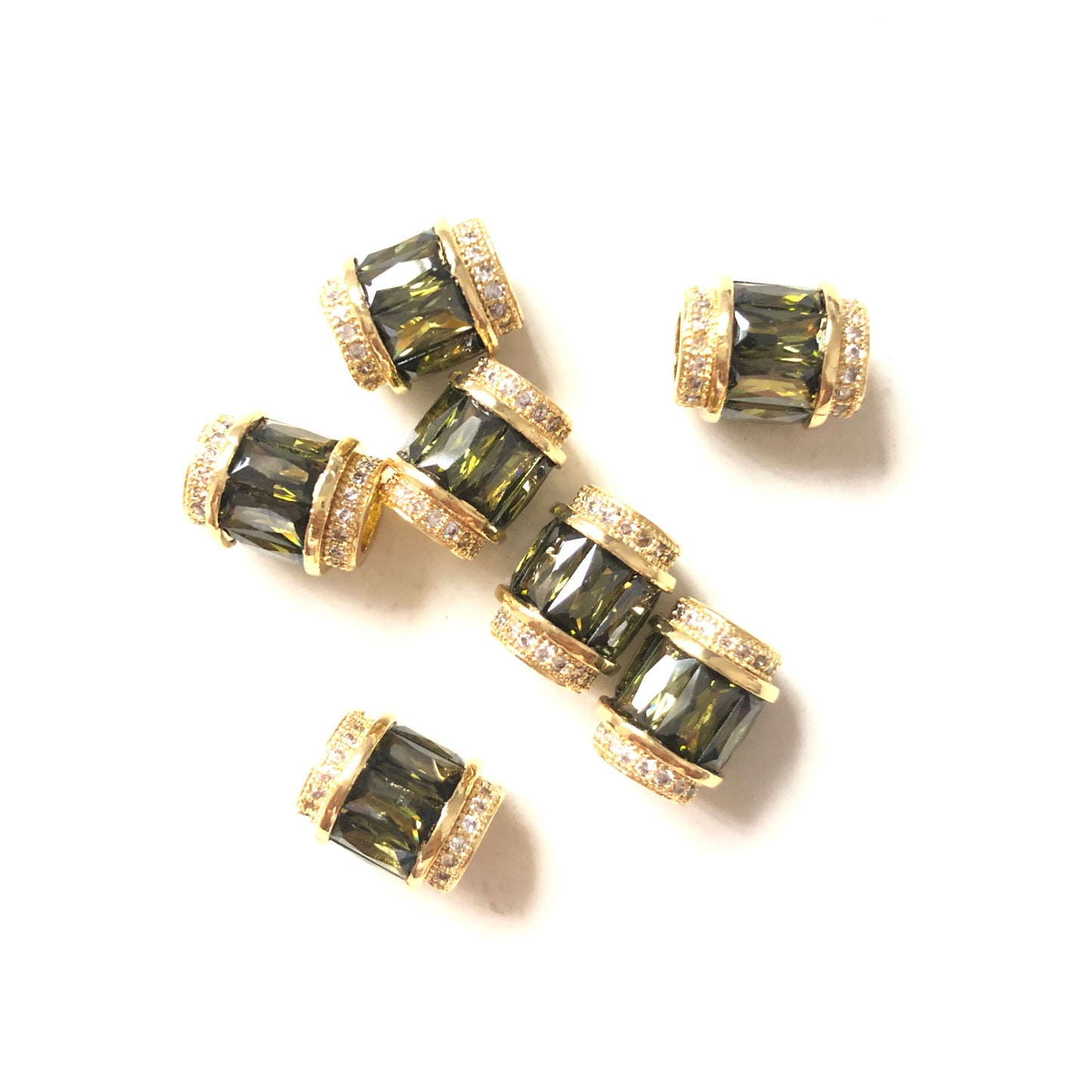 10pcs/lot 12*10mm Green CZ Paved Big Hole Spacers Gold CZ Paved Spacers Big Hole Beads New Spacers Arrivals Charms Beads Beyond