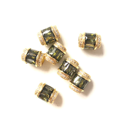 10pcs/lot 12*10mm Green CZ Paved Big Hole Spacers Gold CZ Paved Spacers Big Hole Beads New Spacers Arrivals Charms Beads Beyond