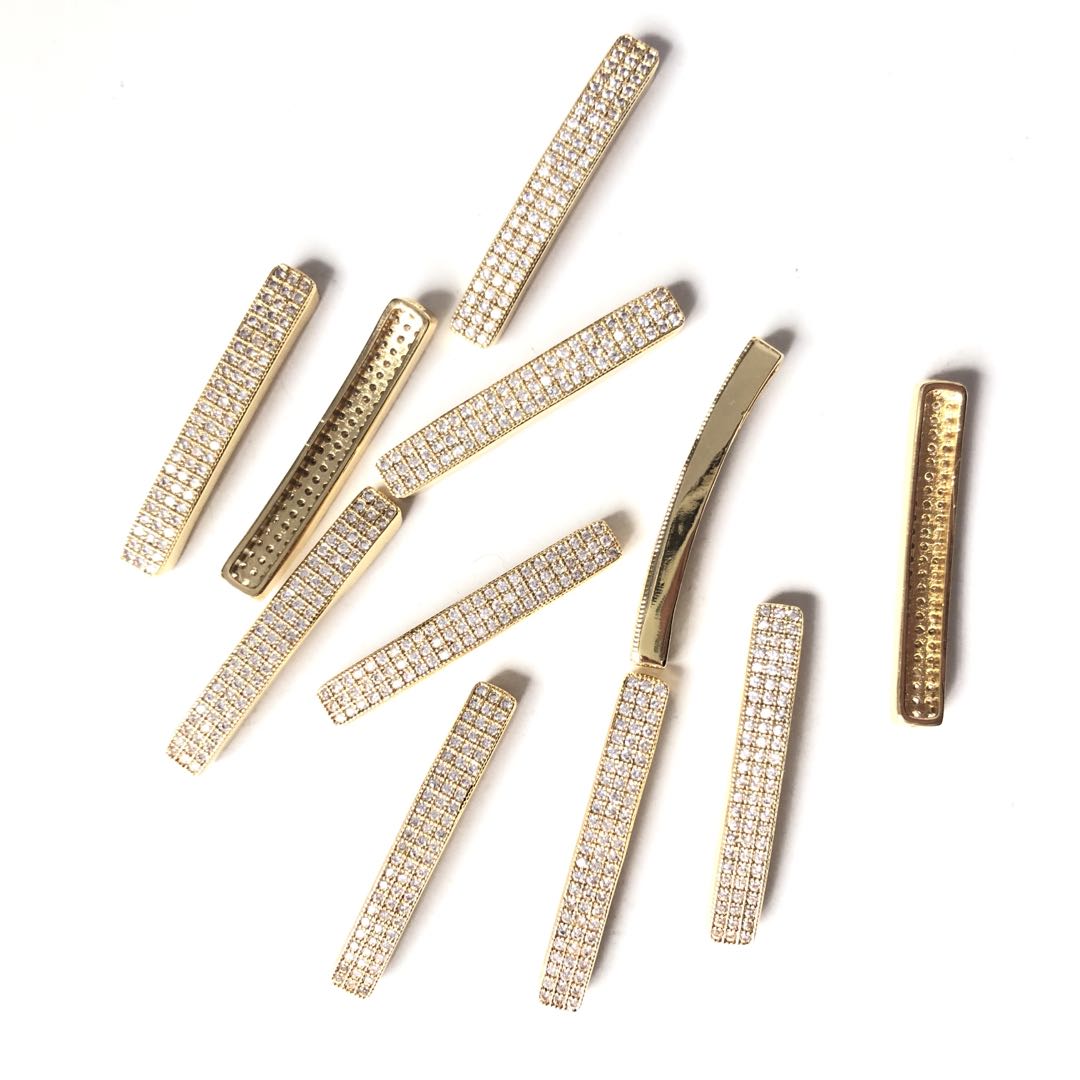 50pcs/lot 34.4*5mm Clear CZ Paved Flat Tube Spacers Gold Wholesale Charms Beads Beyond