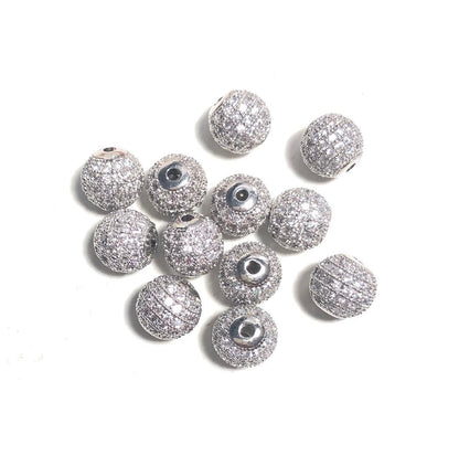 20pcs/lot 10mm Clear CZ Paved Ball Spacers Silver CZ Paved Spacers 10mm Beads Ball Beads Charms Beads Beyond