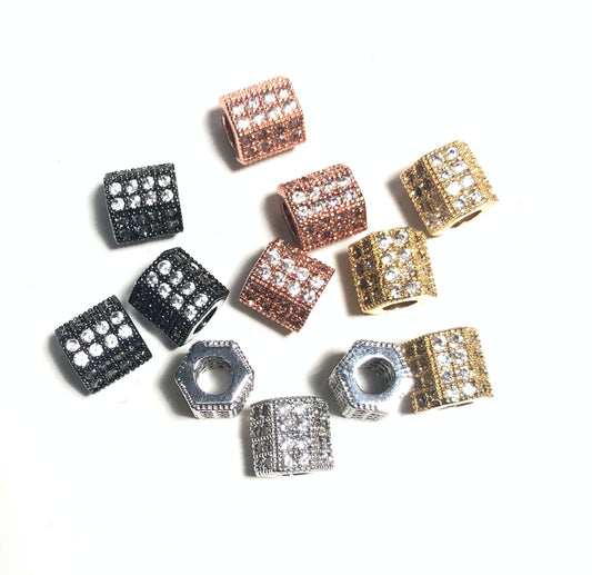 50pcs/lot 8*7mm Clear CZ Paved Hexagon Spacers Mix Color Wholesale Charms Beads Beyond