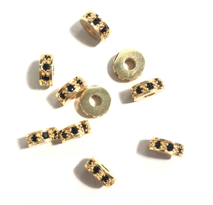 20pcs/lot 7*3mm Black CZ Paved Wheel Rondelle Spacers Gold CZ Paved Spacers Rondelle Beads Charms Beads Beyond