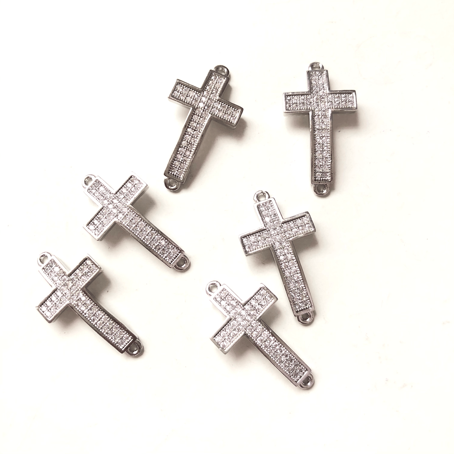 50pcs/lot 25 *13mm Clear CZ Paved Cross Connectors Silver Wholesale Charms Beads Beyond