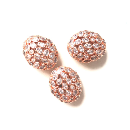 5-10pcs/lot 19*16mm Small Size Hollow Flat Oval CZ Egg Beads Spacers Rose Gold CZ Paved Spacers Egg Beads Charms Beads Beyond