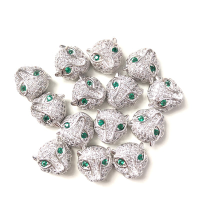 50pcs/lot Clear CZ Paved Panther Head Spacers Silver Wholesale Charms Beads Beyond