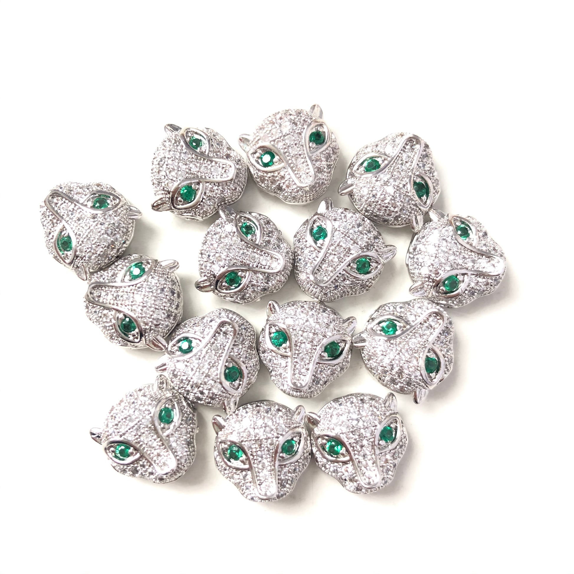 20pcs/lot Clear CZ Paved Panther Head Spacers Silver CZ Paved Spacers Animal Spacers Charms Beads Beyond