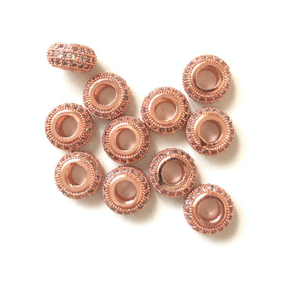 50pcs/lot 8.6*4.9mm Clear CZ Paved Wheel Spacers Rose Gold Wholesale Charms Beads Beyond