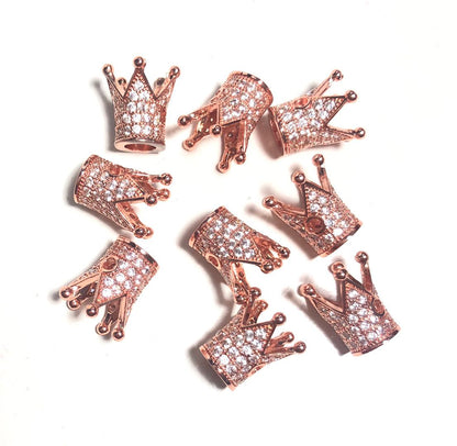 20pcs/lot 13*8mm Clear CZ Paved Crown Spacers Rose Gold CZ Paved Spacers Crown Beads Charms Beads Beyond