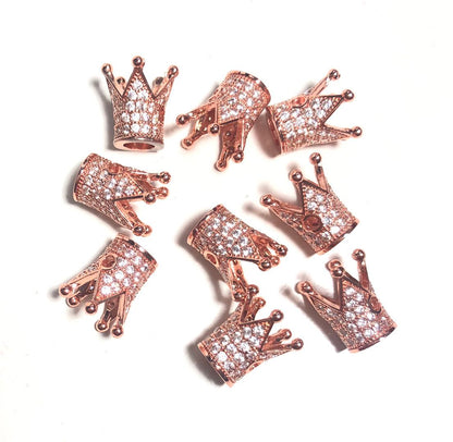 50pcs/lot 13*8mm Clear CZ Paved Crown Spacers Rose Gold Wholesale Charms Beads Beyond