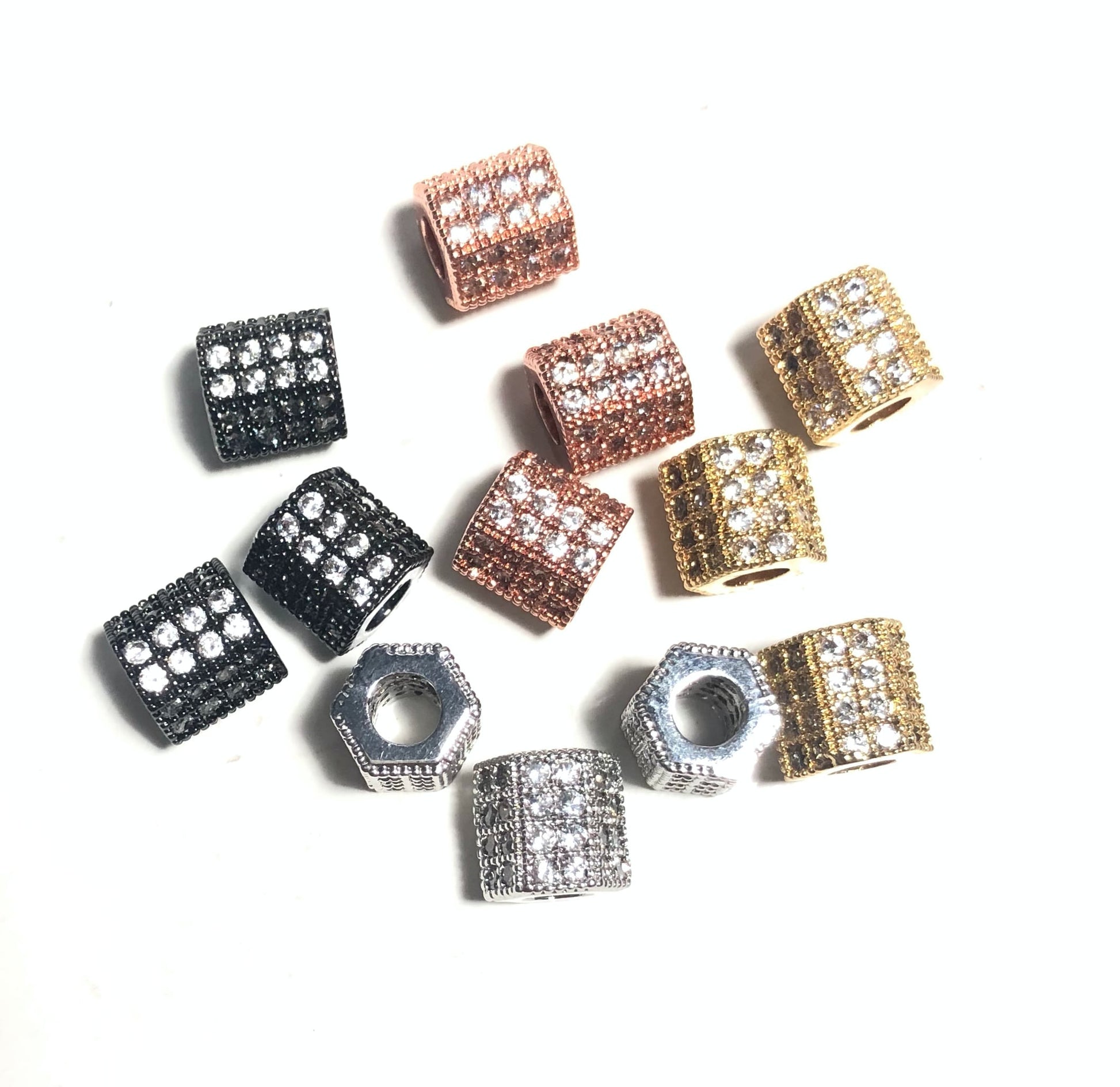 20pcs/lot 8*7mm Clear CZ Paved Hexagon Rondelle Spacers Mix Color CZ Paved Spacers Rondelle Beads Charms Beads Beyond