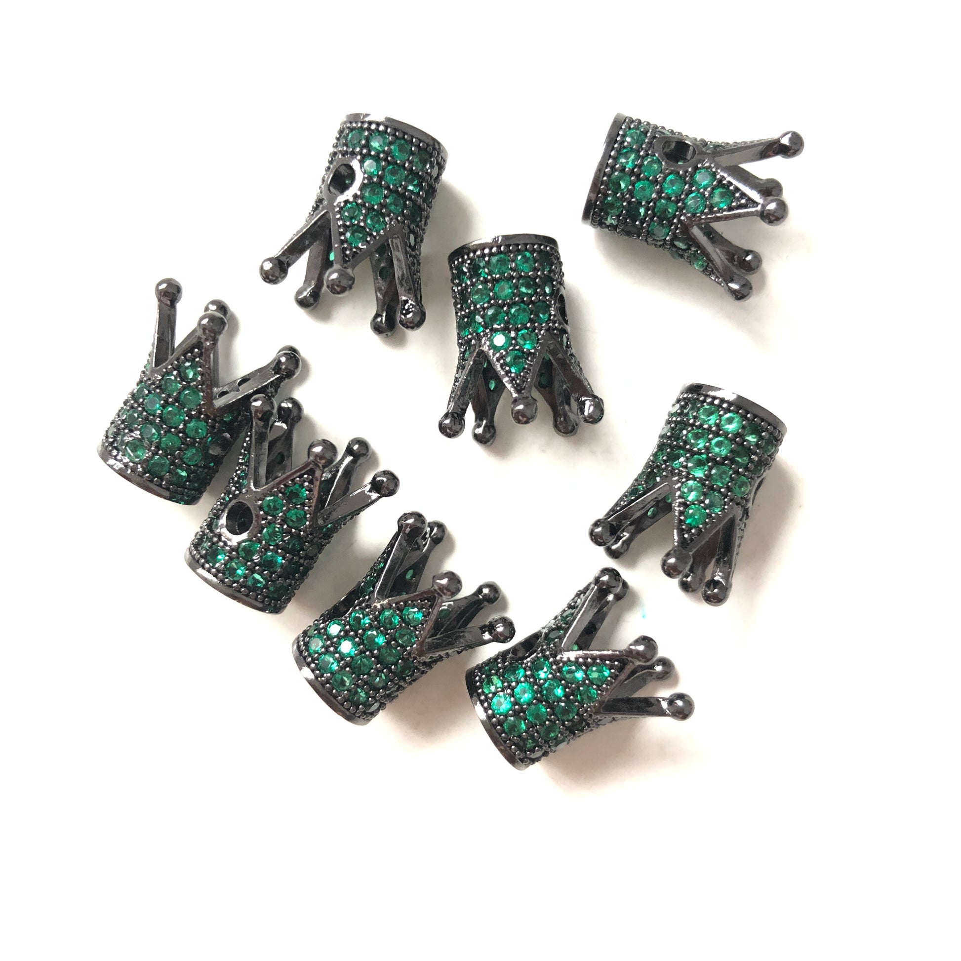 10pcs/lot Green CZ Paved Crown Spacers Black CZ Paved Spacers Colorful Zirconia Crown Beads Charms Beads Beyond