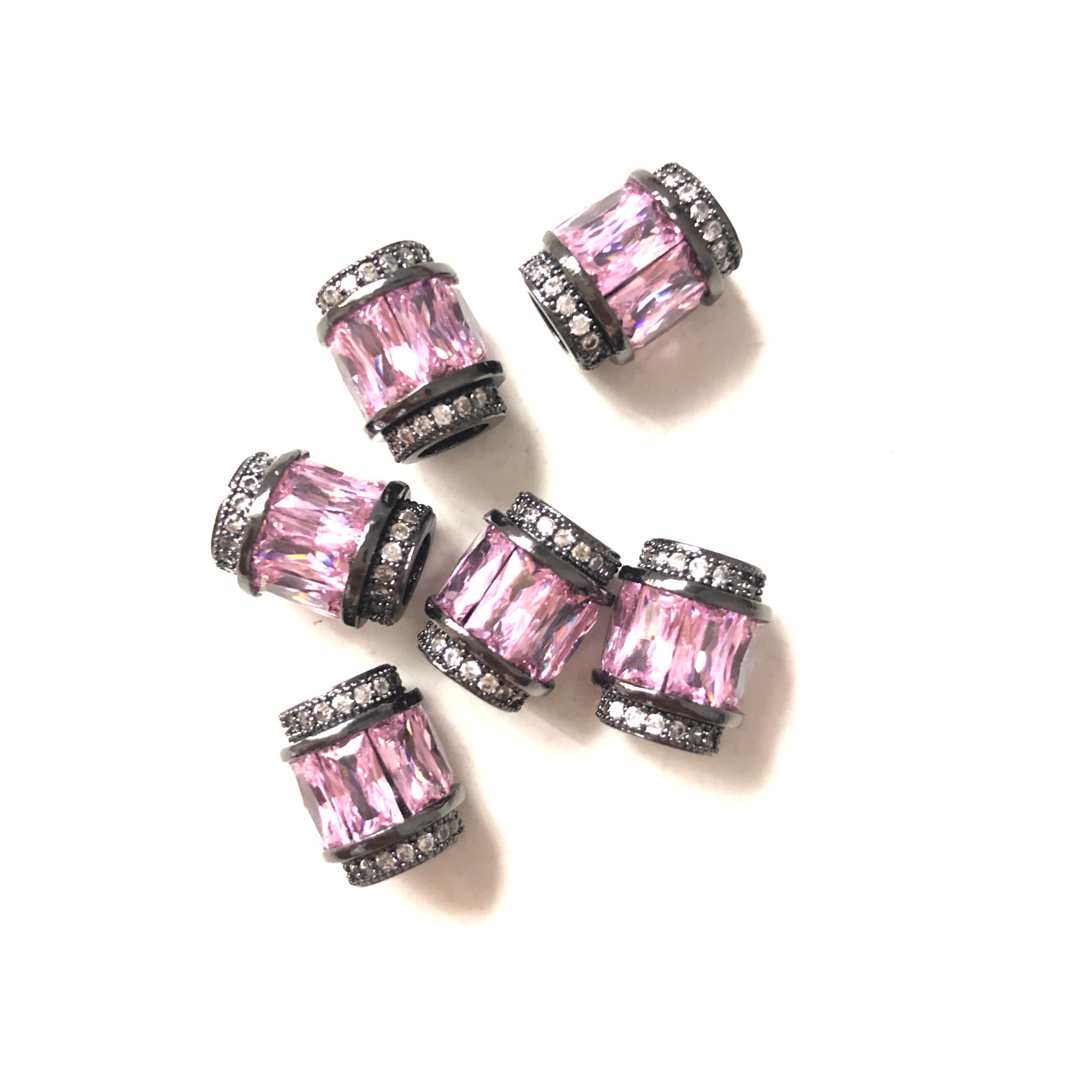 10pcs/lot 12*10mm Pink CZ Paved Big Hole Spacers Black CZ Paved Spacers Big Hole Beads New Spacers Arrivals Charms Beads Beyond