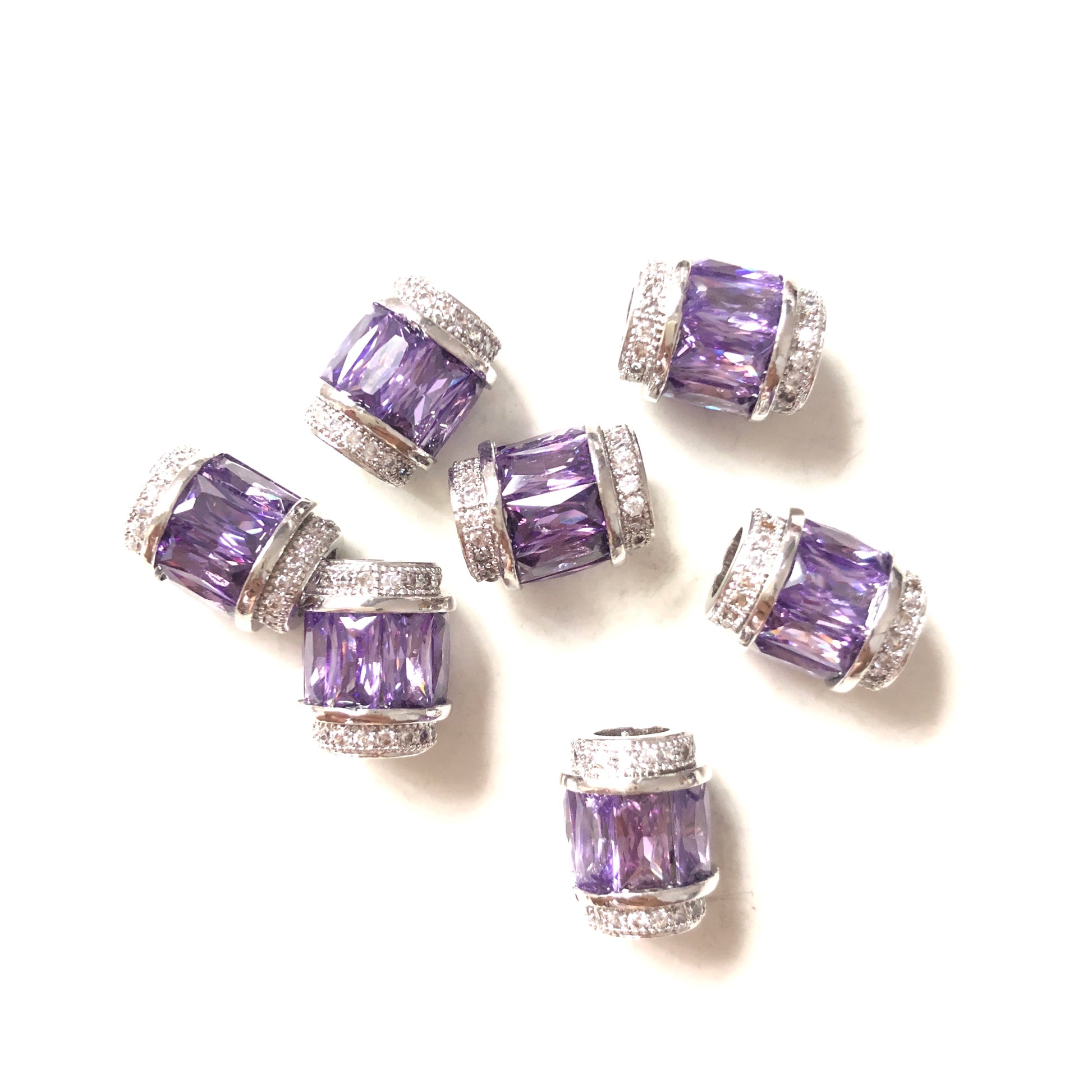 10pcs/lot 12*10mm Purple CZ Paved Big Hole Spacers Silver CZ Paved Spacers Big Hole Beads New Spacers Arrivals Charms Beads Beyond