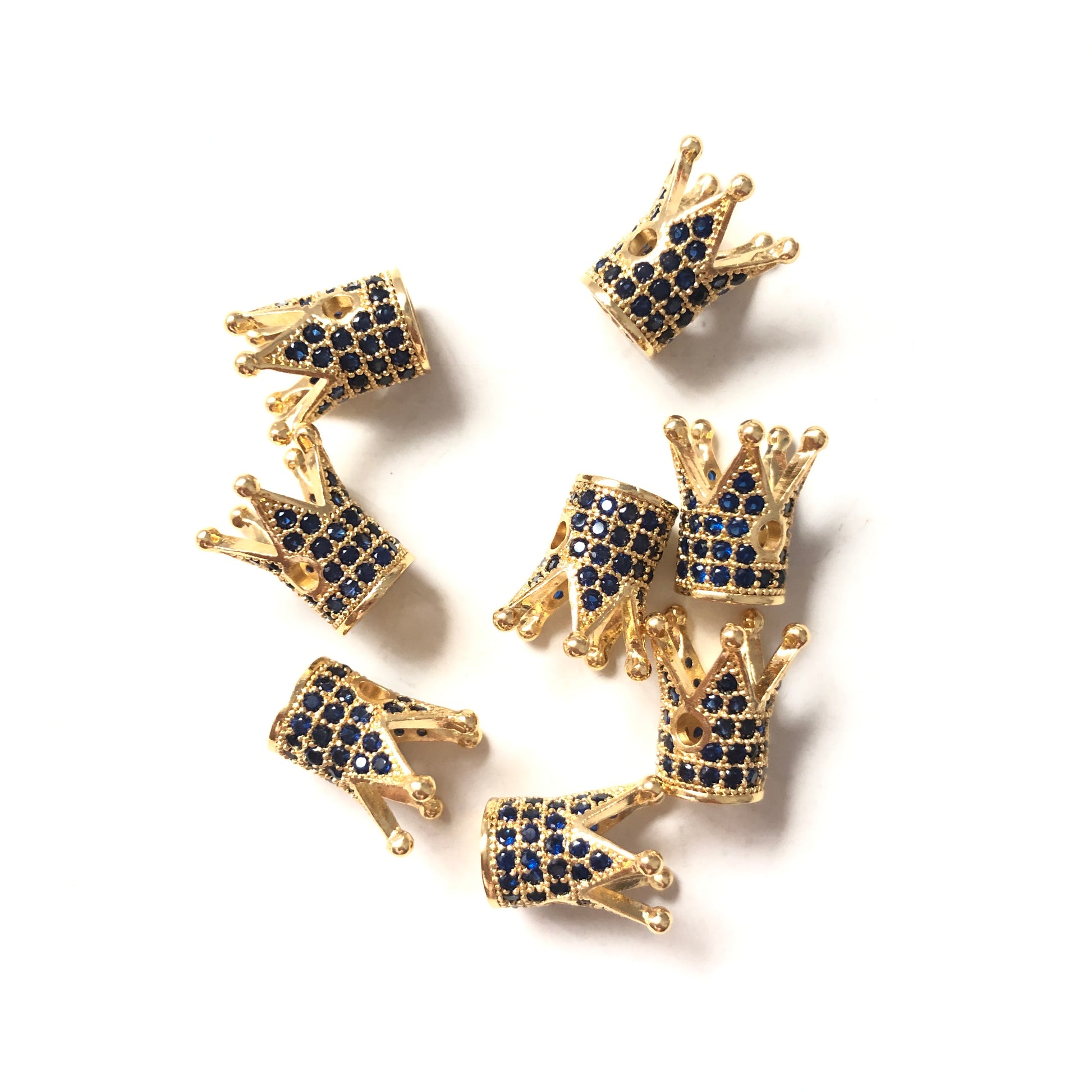 10pcs/lot Blue CZ Paved Crown Spacers Gold CZ Paved Spacers Colorful Zirconia Crown Beads Charms Beads Beyond