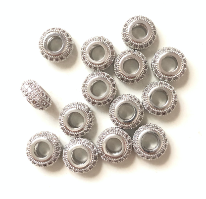 20pcs/lot 8.6*4.9mm Clear CZ Paved Wheel Rondelle Spacers Silver CZ Paved Spacers Rondelle Beads Charms Beads Beyond
