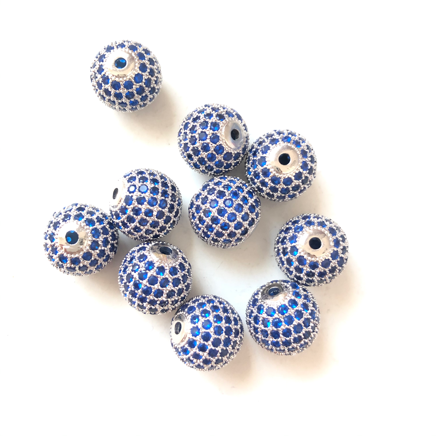 5/10/20pcs/lot 12mm Blue CZ Paved Ball Spacers Silver CZ Paved Spacers 12mm Beads Ball Beads Colorful Zirconia Charms Beads Beyond