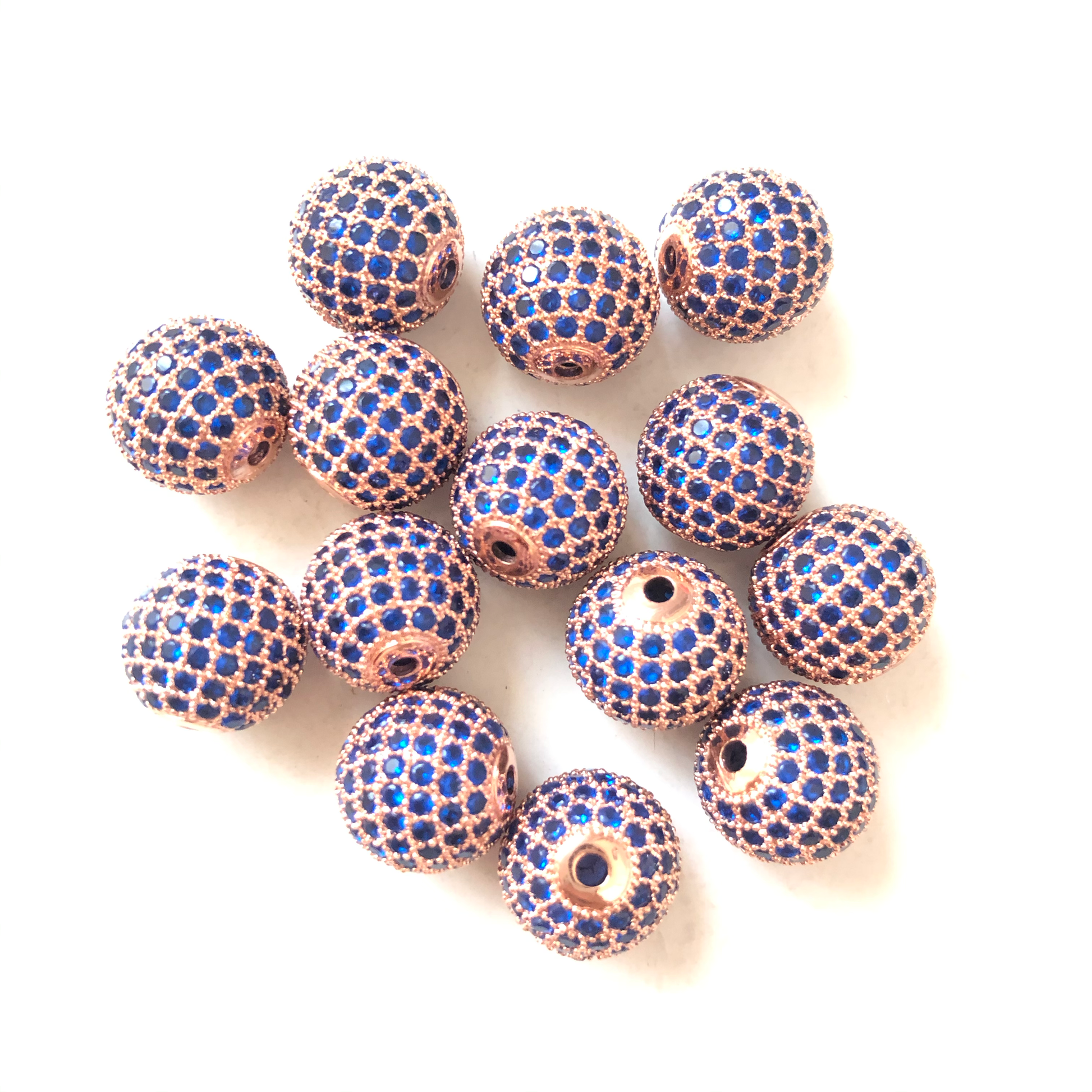 5/10/20pcs/lot 12mm Blue CZ Paved Ball Spacers Rose Gold CZ Paved Spacers 12mm Beads Ball Beads Colorful Zirconia Charms Beads Beyond