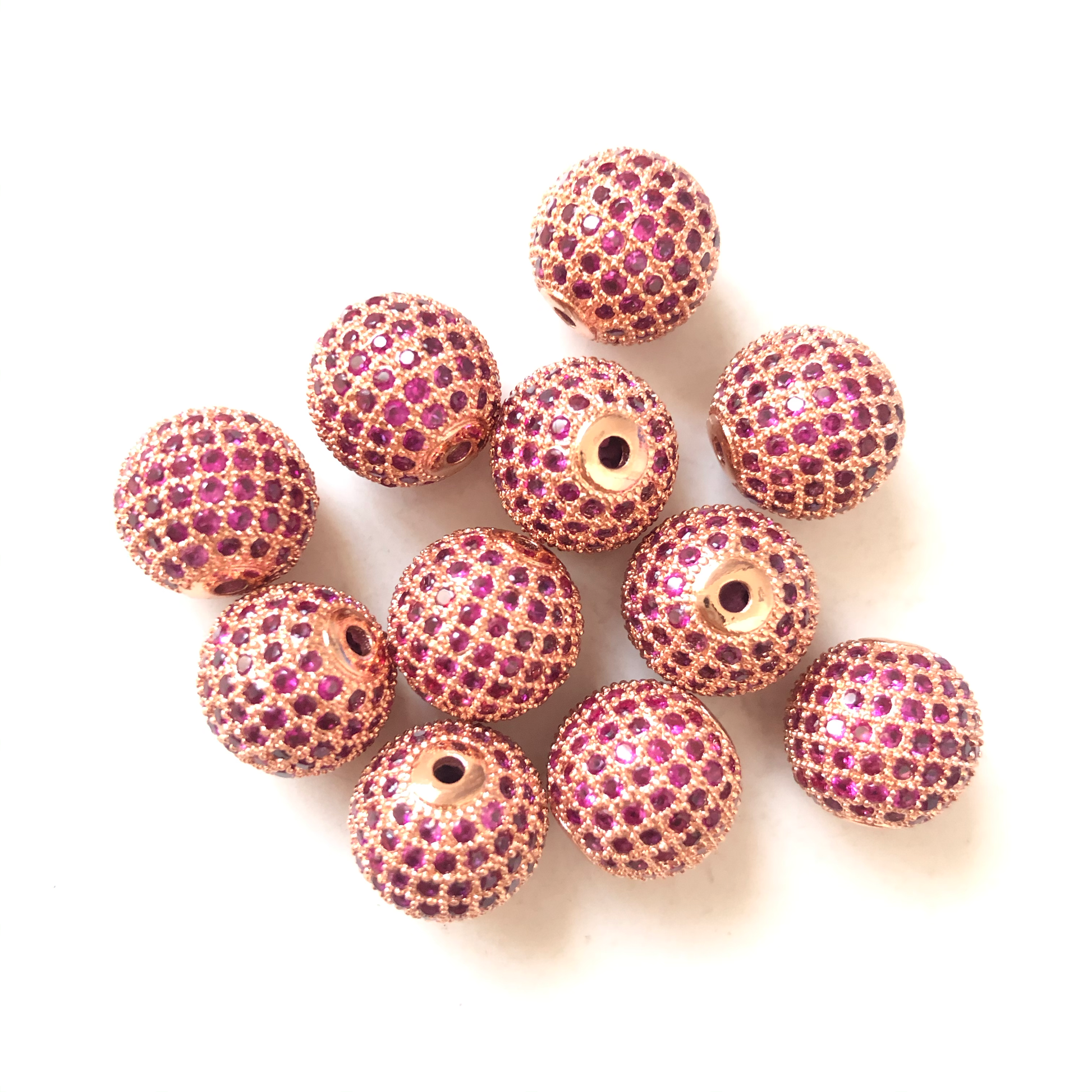 5/10/20pcs/lot 12mm Fuchsia Red CZ Paved Ball Spacers Rose Gold CZ Paved Spacers 12mm Beads Ball Beads Colorful Zirconia Charms Beads Beyond