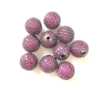 5/10/20pcs/lot 12mm Fuchsia Red CZ Paved Ball Spacers Black CZ Paved Spacers 12mm Beads Ball Beads Colorful Zirconia Charms Beads Beyond