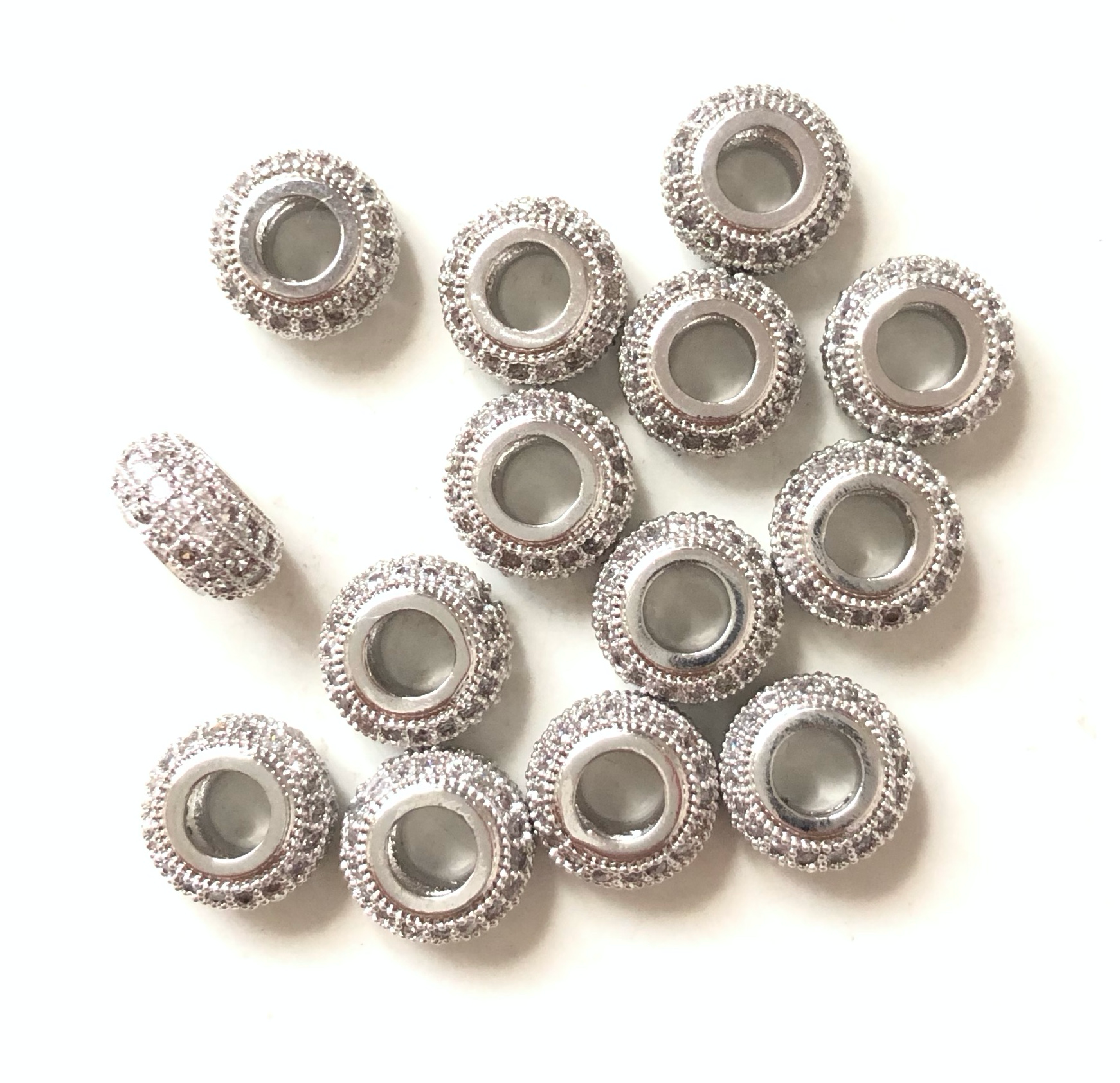 50pcs/lot 8.6*4.9mm Clear CZ Paved Wheel Spacers Silver Wholesale Charms Beads Beyond