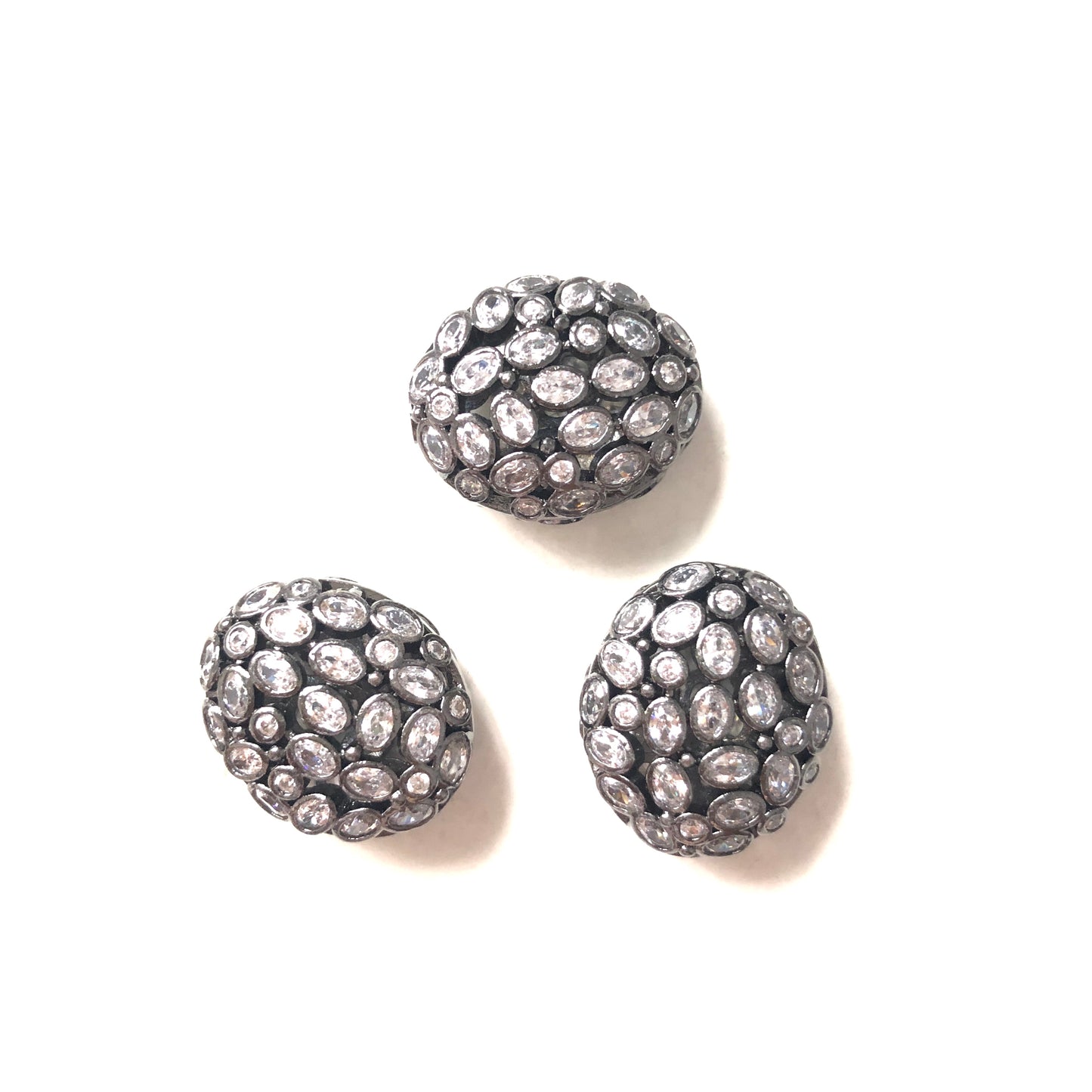5-10pcs/lot 19*16mm Small Size Hollow Flat Oval CZ Egg Beads Spacers Black CZ Paved Spacers Egg Beads Charms Beads Beyond