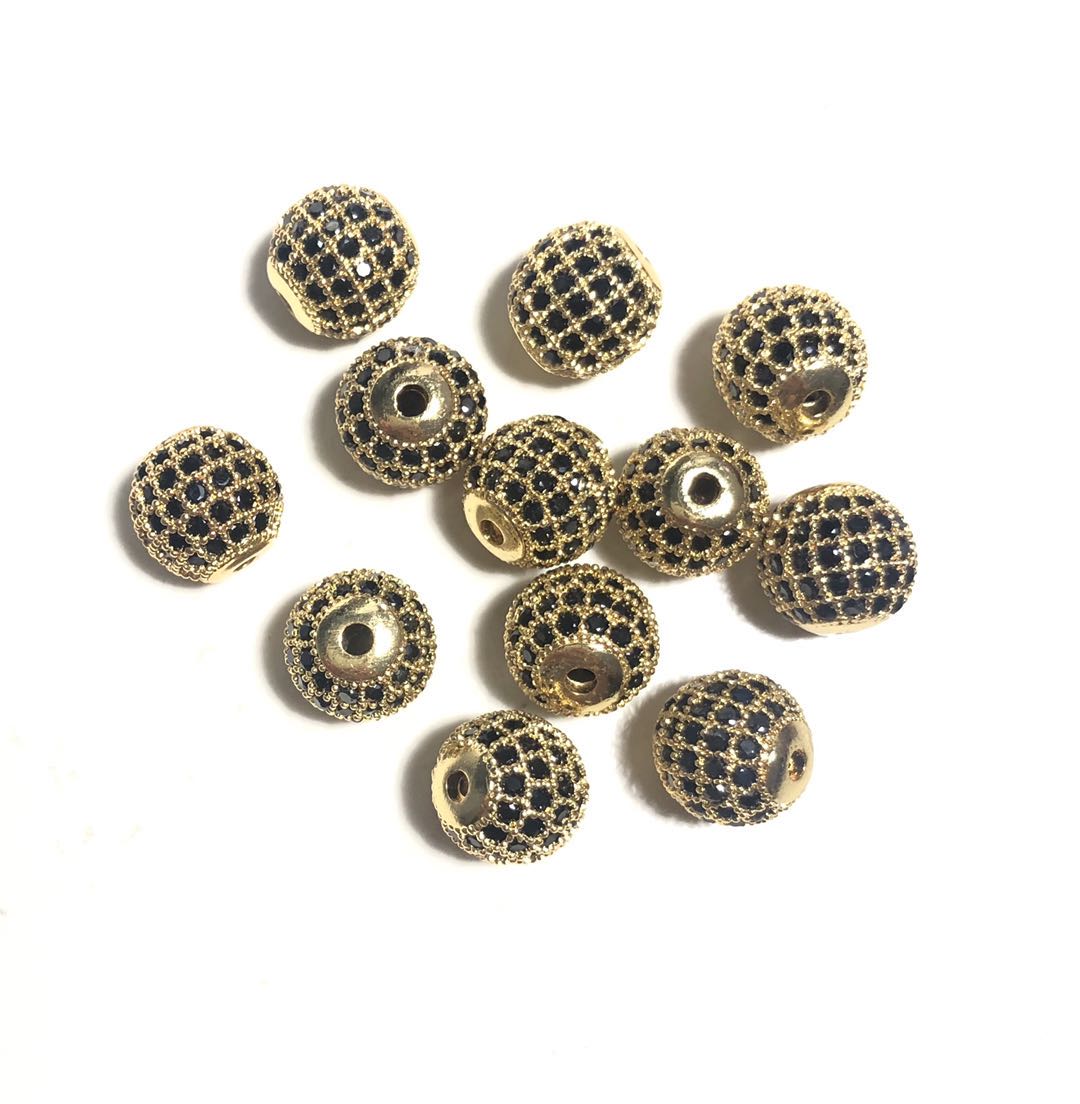 50-100pcs/lot 10mm Black CZ Paved Ball Spacers Gold Wholesale Charms Beads Beyond