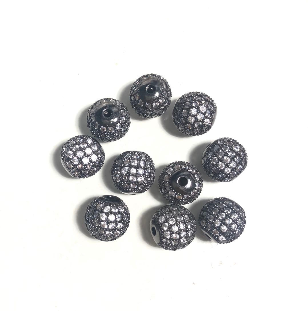 20pcs/lot 10mm Clear CZ Paved Ball Spacers Black CZ Paved Spacers 10mm Beads Ball Beads Charms Beads Beyond