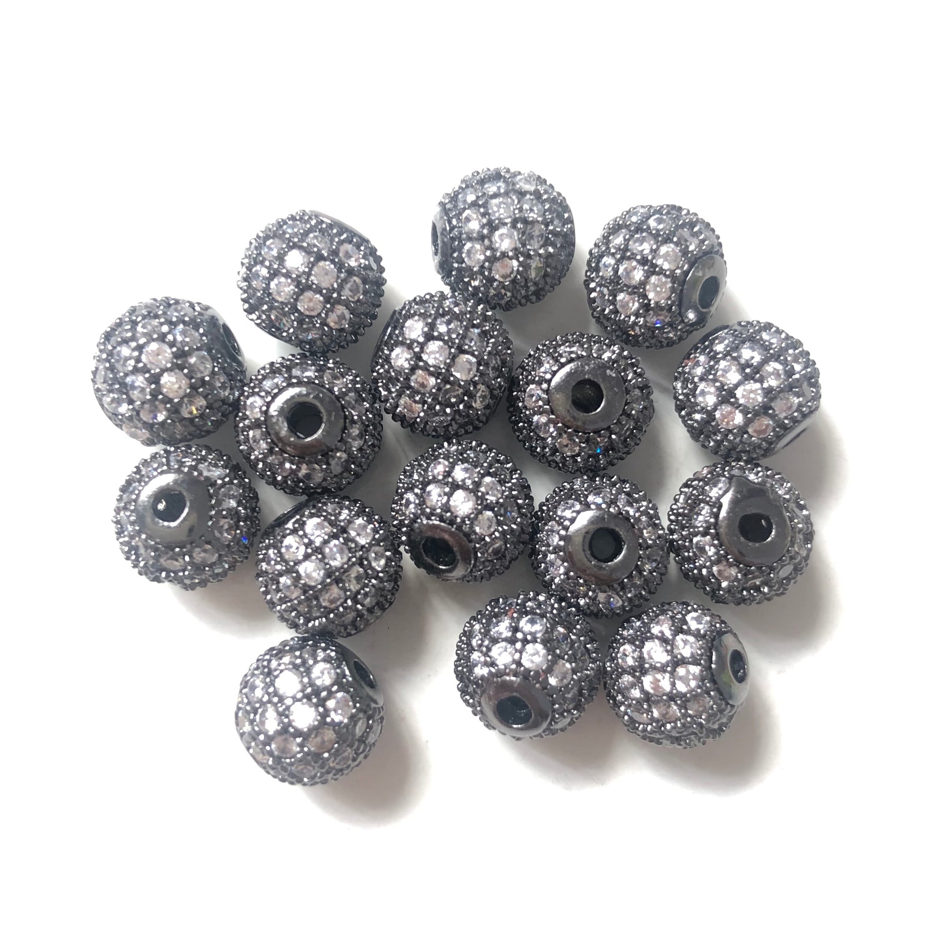 50pcs/lot 8mm CZ Paved Ball Spacers Black Wholesale Charms Beads Beyond