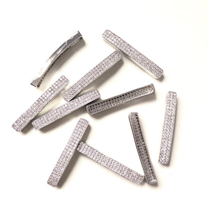 50pcs/lot 34.4*5mm Clear CZ Paved Flat Tube Spacers Silver Wholesale Charms Beads Beyond