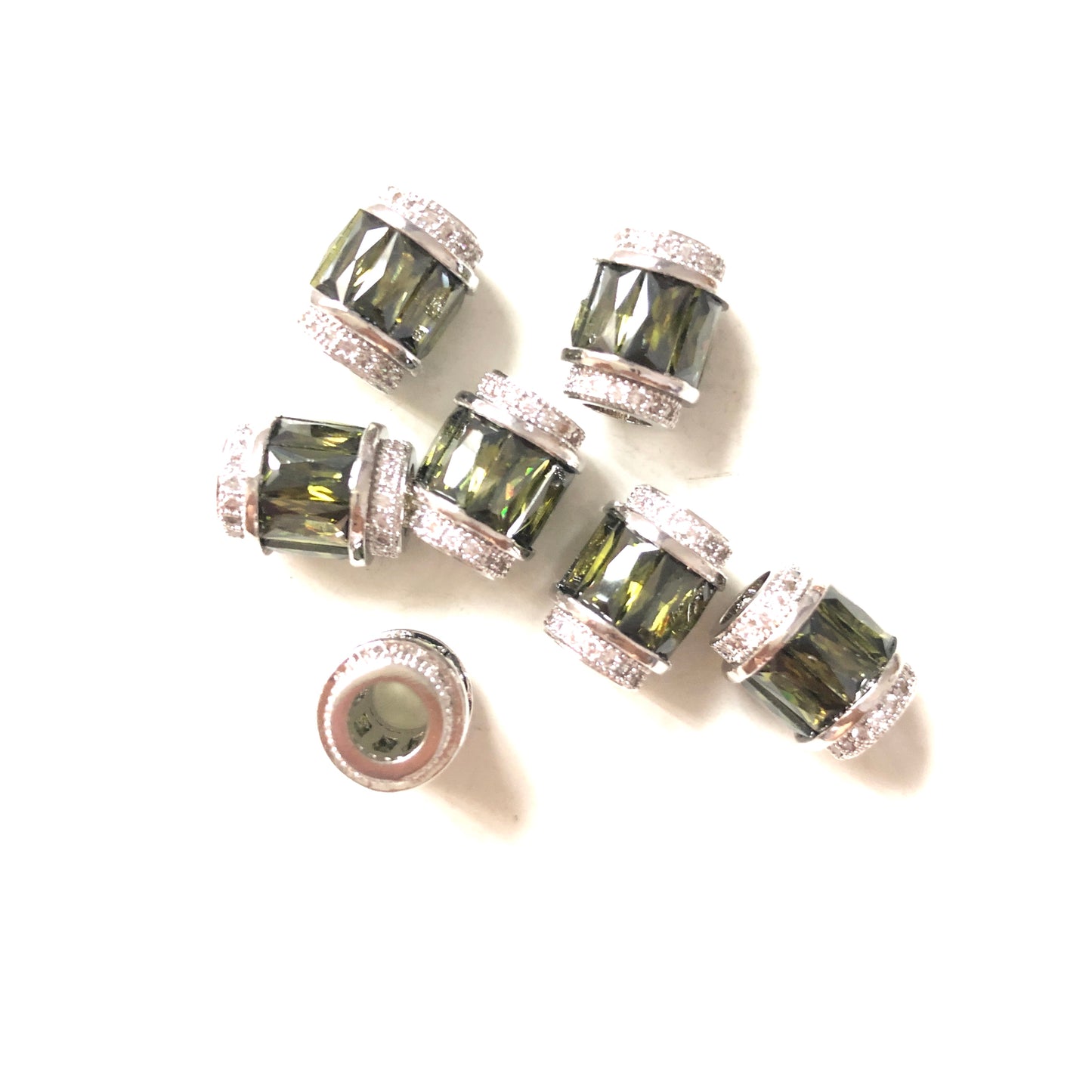 10pcs/lot 12*10mm Green CZ Paved Big Hole Spacers Silver CZ Paved Spacers Big Hole Beads New Spacers Arrivals Charms Beads Beyond